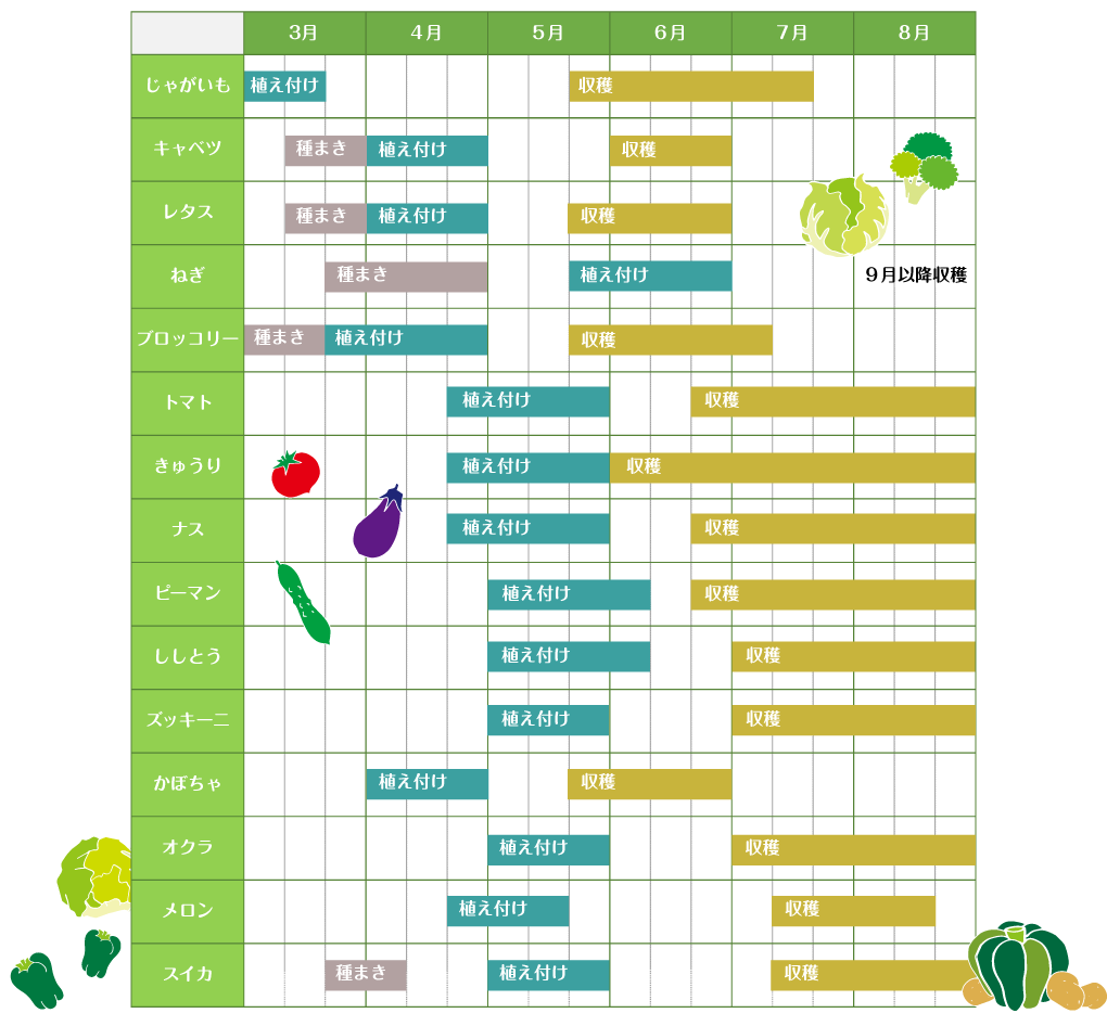 春植え野菜栽培カレンダー
