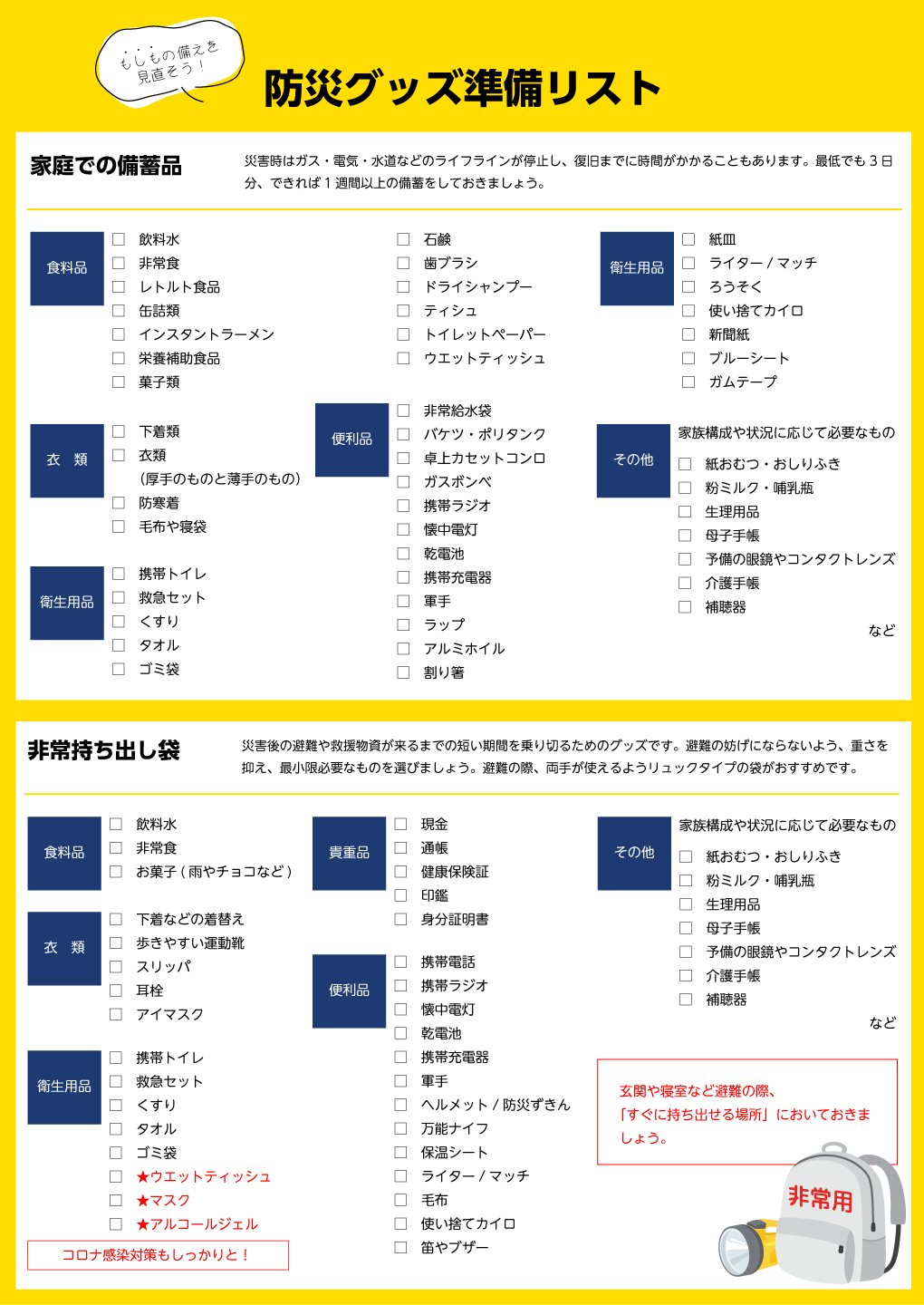 防災グッズ準備リスト