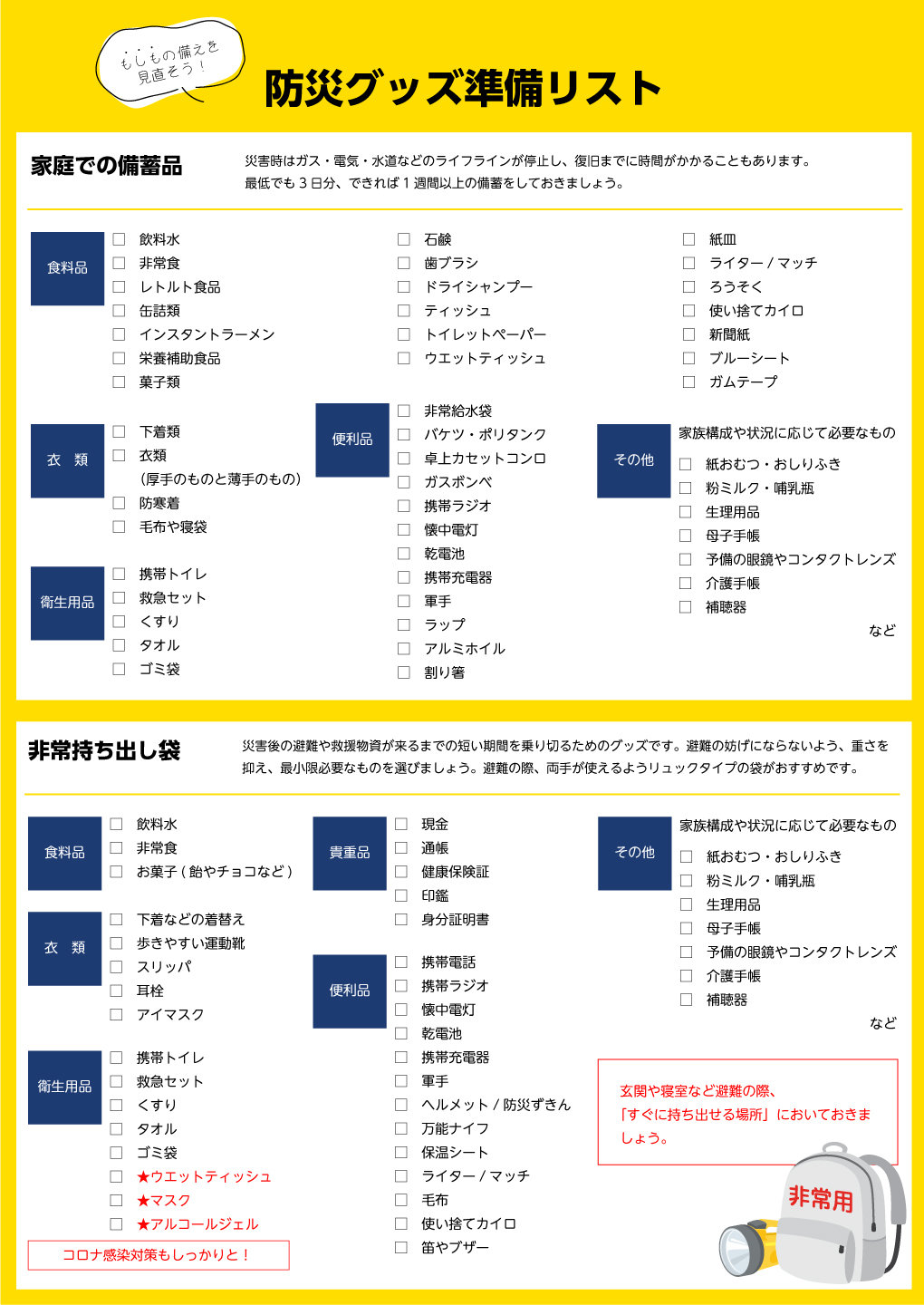 防災グッズ準備リスト