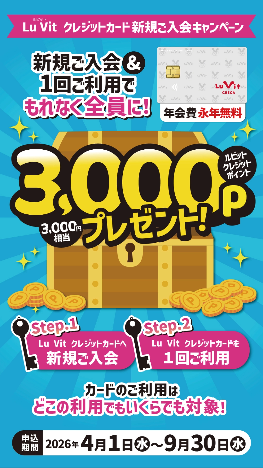 ダイユーエイト　Lu Vit クレジットカード新規会員募集中！  ルビットポイント  ダイユーエイトポイント  ルビットカード  お得なクレジットカード