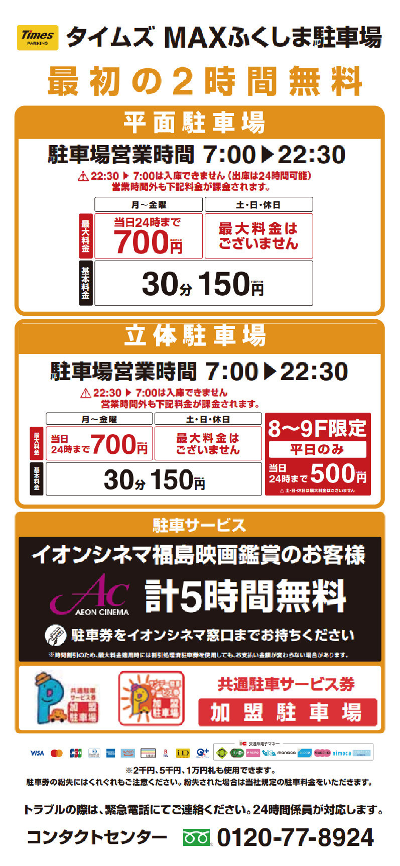 営業時間のご案内・ATMのご案内・駐車場のご案内